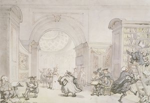 No.0613ケンブリッジ旧大学図書館の西室とドーム室、1800（鉛筆、インク、トイレ） 作： Thomas Rowlandson